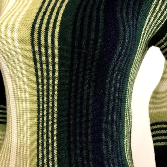 Vintage 60s Women's Green Striped Sweater Hippie Mod Knit XXS/XS - Picture 2 of 9